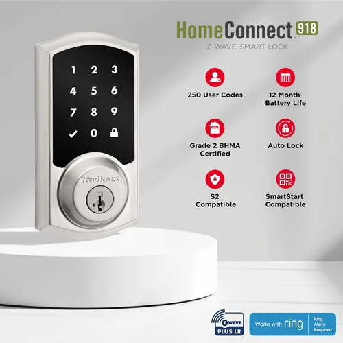 Miniatura 7 de Kwikset HomeConnect 918 Cerradura de pantalla táctil tradicional habilitada para Z-Wave de largo alcance, funciona con Ring Alarm, se requiere