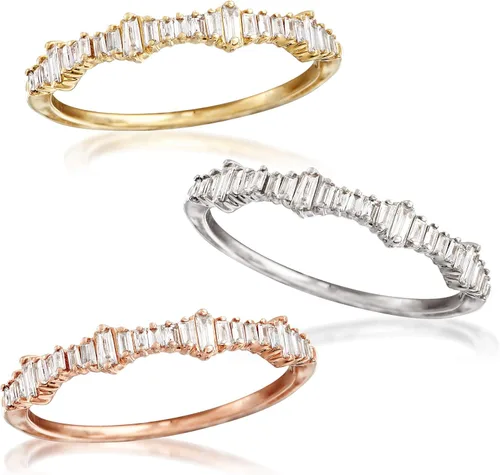Miniatura 4 de Ross-Simons 0.20 ct. t.w. Baguette Diamond Ring Set Of 3 in 14kt Tri-Colored Gold