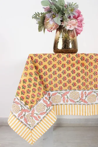 Miniatura 64 de Ridhi Mantel rectangular de algodón con estampado de bloque a mano amarillo mostaza, 102 x 48 pulgadas, reutilizable, decorativo para uso diario
