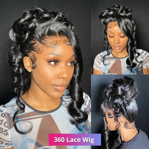 Miniatura 3 de Pelucas de encaje frontal de onda corporal 360 de virgen brasileño de 22 pulgadas - Prearrancadas con cabello de bebé, encaje frontal completo