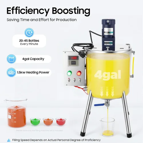 Miniatura 3 de Máquina de llenado de mezcla de agitación de calefacción automática comercial de 15L/4Gal, máquina de llenado de lápiz labial 110v 1500w