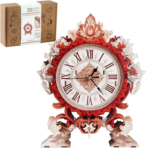 Miniatura 9 de Rompecabezas 3D para adultos, kit de reloj de madera de casa de Navidad con péndulo, manualidades de madera para decoración del hogar, rompecabezas