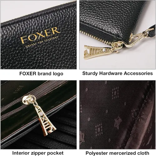 Miniatura 5 de FOXLOVER Carteras de cuero genuino para mujer carteras de embrague con cremallera RFID con pulsera