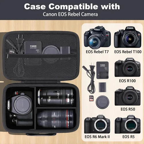 Miniatura 2 de co2CREA Funda para cámara compatible con Canon EOS Rebel T7 / T100 / R50 / R100 / R5 / R6 Mark II / 90D DSLR cámara con lente de 0.709-2.165 in