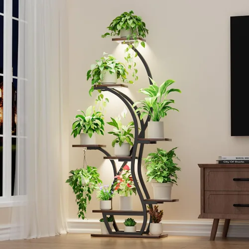 Soporte para plantas de interior con luces de crecimiento, estante esquinero de 65 pulgadas para interiores, 8 niveles altos iluminados para plantas