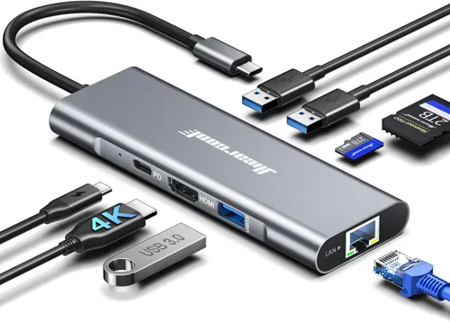 Miniatura 8 de Hiearcool Concentrador USB C, estación de acoplamiento HDMI 8 en 1 USB-C a 4K 60Hz, adaptador multipuerto Ethernet USBC de 100 W PD Dock compatible