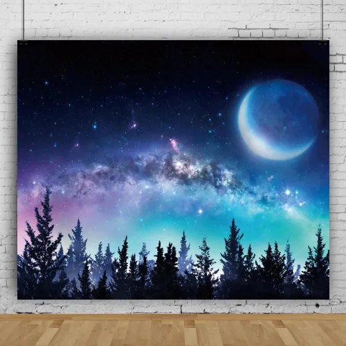 Miniatura 8 de Telón de fondo de cielo nocturno estrellado para fotografía, 10 x 8 pies, vista nocturna del bosque, telón de fondo para fotos, universo galaxia