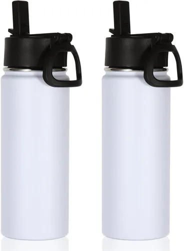 Miniatura 39 de Volhoply Paquete a Granel de 8 Botellas de Agua Aisladas de 18 Onzas, Botellas de Agua de Acero Inoxidable para Niños con Tapa con Pajita, Botella