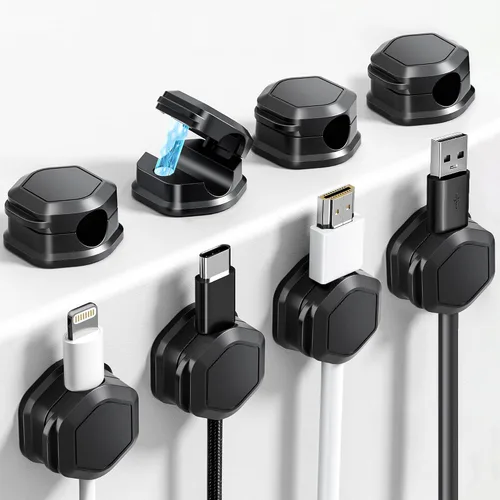 Miniatura 8 de 6 Pack de clips magnéticos para cables [Cable liso ajustable] Organizador de cables - Cuworlis soporte adhesivo para cables, soporte para cables
