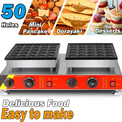 Miniatura 2 de Máquina para hacer panqueques eléctrica comercial de 50 agujeros de 1.8 pulgadas, mini panqueques holandeses, plancha para panqueques, máquina
