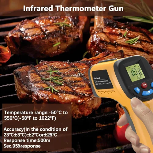Miniatura 2 de Termómetro infrarrojo láser pistola de temperatura, termómetro digital IR para cocinar, carne, alimentos, horno de pizza, parrilla, pistola de calor