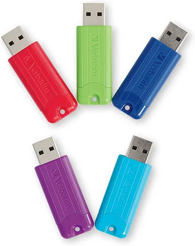 Verbatim Unidad flash USB 3.0 retráctil de 16 GB a rayas, paquete de 5 unidades multicolor (verde, azul, rojo, morado, cian)