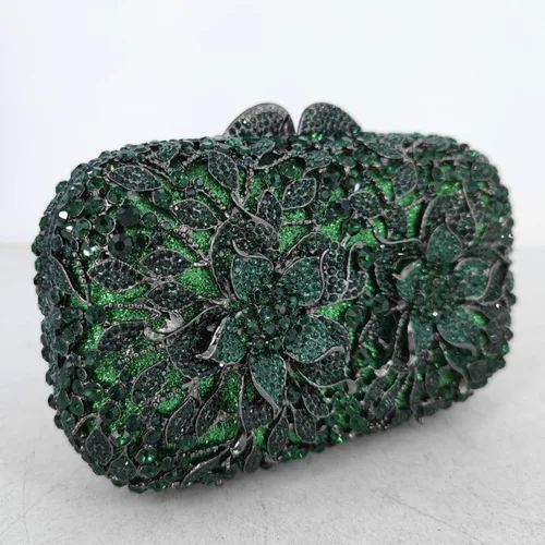 Miniatura 7 de Boutique De FGG Doble flores mujeres cristal embrague bolsos de noche boda fiesta rhinestone bolsos y carteras