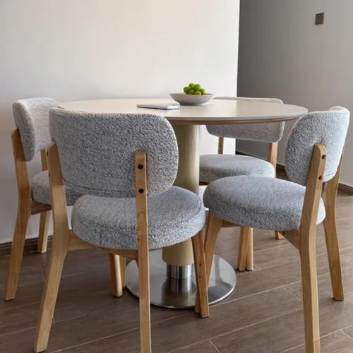 Miniatura 8 de YVYKFZD Solid Wood Dining Chairs, Fabric Dining Room Chair Set of 2/4/6, Upholstered Kitchen Chairs with Curved Backrest, Armless Living Room Chair