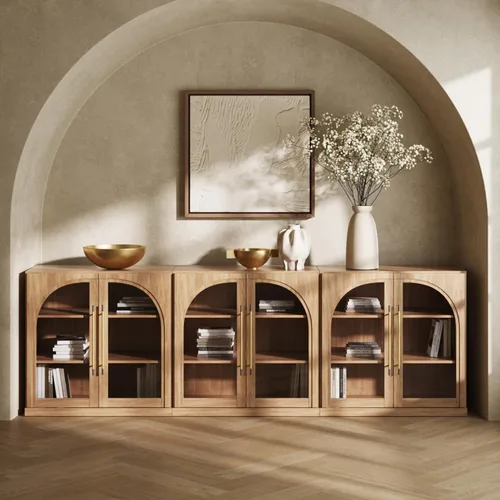 Miniatura 15 de BELLEZE Aparador Modular Acanalado Buffet con Almacenamiento, Mesa Consola Moderna de Mediados de Siglo con Puertas Arqueadas Simétricas, Elegante