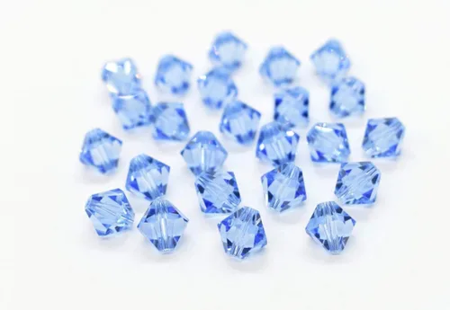 Miniatura 2 de Preciosa - 100 cuentas sueltas de cristal bicono facetado pequeño de 0.157 in (0.16 pulgadas) azul zafiro claro, compatibles con Swarovski 5301/5328