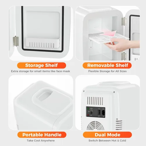 Miniatura 3 de YASHE Mini nevera, refrigerador pequeño de 4 litros/6 latas para el cuidado de la piel, 110 V CA/12 V CC, enfriador termoeléctrico y calentador