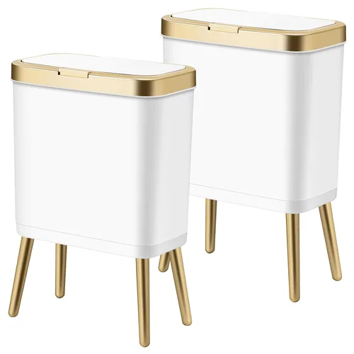 Miniatura 4 de Procade Paquete de 2 Basureros de Baño con Tapa, Cubo de Basura Moderno para Cocina, Cubo de Basura de 4 Galones con Borde Dorado, Cesta de Basura