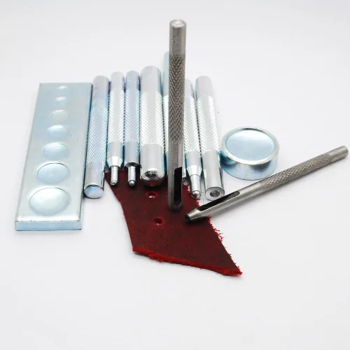 Miniatura 5 de DIY Leather Craft 11pcs Herramienta de artesanía Troquel Punch Snap Kit remache Setter con base para perforar e instalar botón de remache