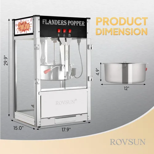 Miniatura 6 de Máquina de palomitas de maíz ROVSUN con hervidor de 16 onzas certificado ETL, máquina de palomitas de maíz comercial para mostrador con cuchara
