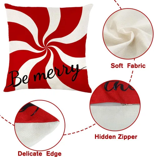 Miniatura 3 de Vellibring - Juego de 4 fundas de almohada de Navidad con diseño de caramelos, 45 x 45 cm, rojo y blanco, fundas de almohada para sofá, decoración