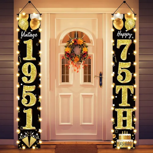 Miniatura 11 de Cartel de fiesta de cumpleaños número 18 con luces LED para hombres y mujeres - Carteles de puerta de cumpleaños número 18 en negro y dorado vintage