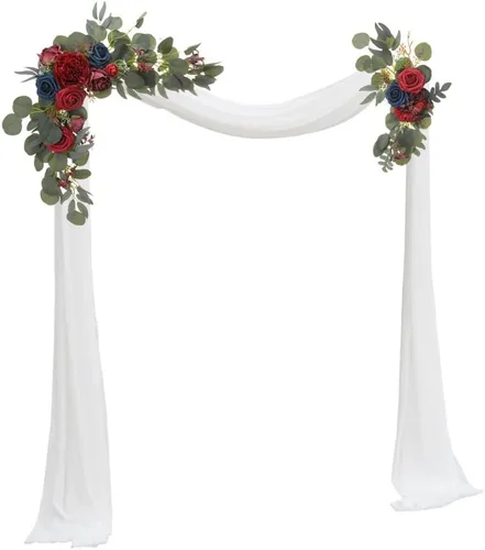 Miniatura 2 de Botín de flores artificiales rojas (juego de 2) para letrero de bienvenida, arco de boda, decoración floral, decoración de boda, ceremonia, Borgoña