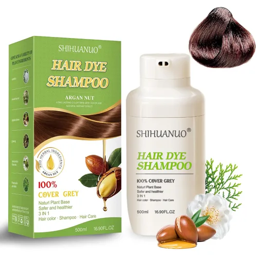 Miniatura 11 de SHIHUANUO Champú de tinte negro para cabello gris, champú de color 3 en 1 con 6 extractos de hierbas, cobertura 100% de canas, fácil de teñir