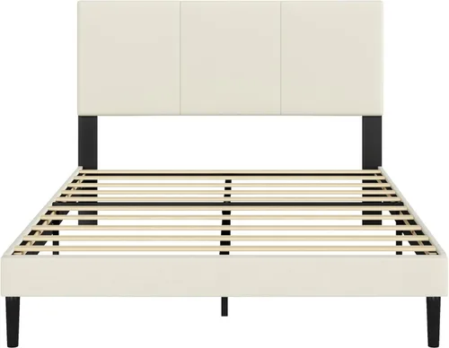 Miniatura 8 de IOILORI Base de cama de tamaño matrimonial con cabecera tapizada, listones de madera resistentes, no requiere somier, silencioso, fácil montaje