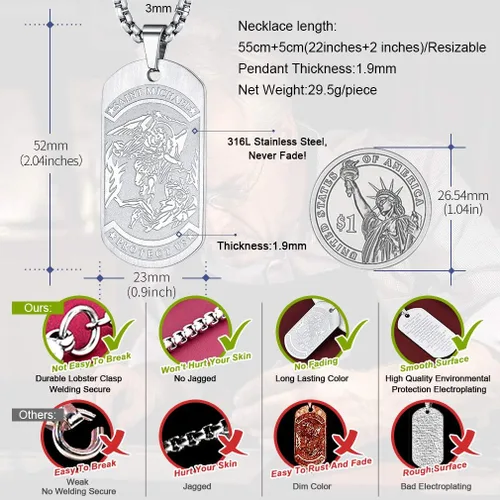 Miniatura 4 de FaithHeart - Collar de San Miguel, dije personalizado de protección del arcángel, para hombres y mujeres, acero inoxidablechapado en oro Medalla