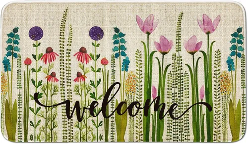 Miniatura 17 de Tapete de bienvenida para puerta de exterior, color verde cactus, 36 x 24 pulgadas, antideslizante, lavable, tapete para puerta de entrada