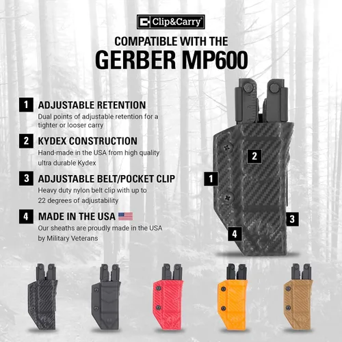 Miniatura 2 de Clip & Carry Kydex Funda para Multiherramienta Gerber MP600 ~Compatible con modelos de punta romo y punta aguja~ Fabricado en EE. UU.
