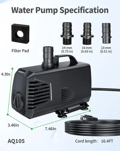 Miniatura 7 de POPOSOAP Bomba sumergible de 880 GPH (3200 L/H, 85 W), bomba de fuente ultra silenciosa con protección contra sobrecalentamiento y esponja de filtro