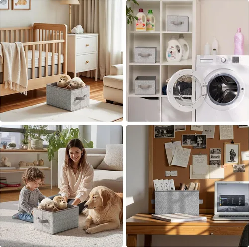 Miniatura 7 de GRANNY SAYS Contenedores de tela para almacenamiento, contenedores de armario para estantes, canasta de almacenamiento con asas, cajas de Gris ceniza