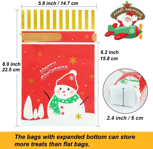 Miniatura 3 de HRX Package 50 bolsas de regalo de Navidad, 5.8x9x2.4 pulgadas, bolsas de golosinas con cordón de caramelos para regalos de comida, galletas de Rojo