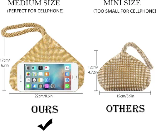 Miniatura 4 de Bolso de noche para mujer - Tamaño más grande mejorado, clutch de muñeca con diamantes de imitación completos brillantes para fiesta, boda, cita