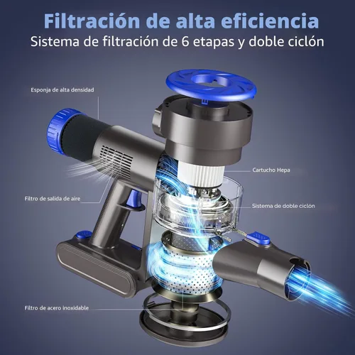 Miniatura 3 de AIRDIYA - Aspiradora inalámbrica, mejorada, de 40 Kpa, 8 en 1, ligera, con autosoporte, taza de polvo de 1.5 L y antienredos, recargable