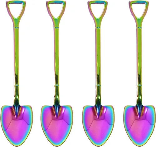 Miniatura 10 de Honbay 4 cucharas de postre de helado de café con forma de pala de oro de acero inoxidable para el hogar y fiesta (dorado) (negro)