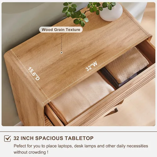 Miniatura 4 de RedLemon 48'' Tall 5 Drawers Dresser for Bedroom, Mid Century Modern Wood Fluted Dresser, Chest of Drawers with Smooth Rounded Corner & Tapered Leg