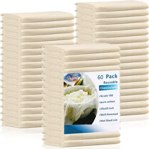 Miniatura 8 de Peryiter 40 paños de queso de 20 x 20 pulgadas para colar estopilla de grado 100 para colar con dobladillo de algodón sin blanquear, bolsas de tela
