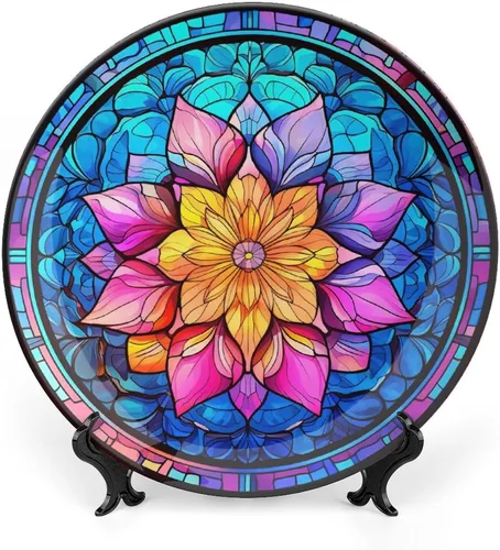 Platos decorativos para colgar en la pared, placa de cerámica con diseño de flores bohemias con soporte de exhibición, decoración del hogar para