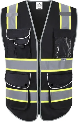 Miniatura 10 de XIAKE Chaleco de seguridad reflectante de alta visibilidad con 9 bolsillos clase 2 para hombres y mujeres, cumple con las normas ANSI/ISEA
