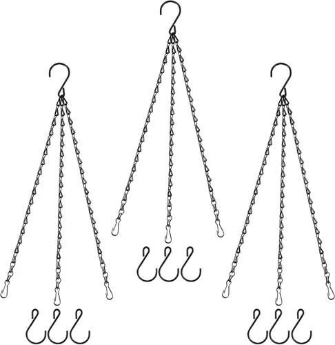 Cadena de cesta colgante, cadenas negras de 3 puntos de 20 pulgadas con ganchos para cestas colgantes, macetas, perfectas para decoración de Negro-3