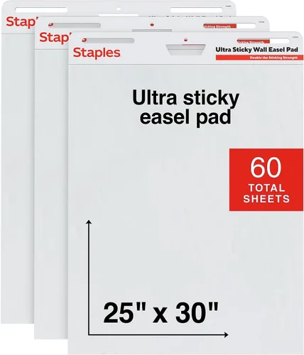 STAPLES Almohadilla de caballete de pared ultra adhesiva, 25 x 30 pulgadas, 20 hojas/bloc, 3 almohadillas/paquete