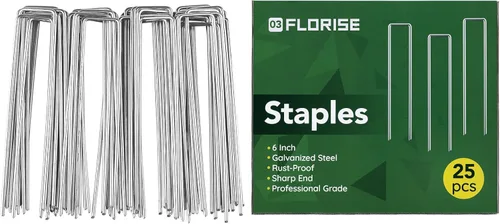 Estacas de jardín de 6 pulgadas, paquete de 25 grapas de paisaje, antioxidantes, calibre 11, galvanizadas, estacas para tela de patio, césped,