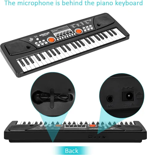 Miniatura 2 de Teclado de piano para niños, piano eléctrico de 49 teclas, juguete de aprendizaje musical para principiantes con micrófono, juguetes musicales