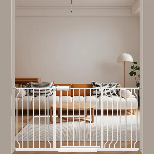 Miniatura 15 de ALLAIBB - Puerta de seguridad extra ancha con montaje a presión para niños, con pasillo para niños pequeños, niños, mascotas y perros, tensión Blanco