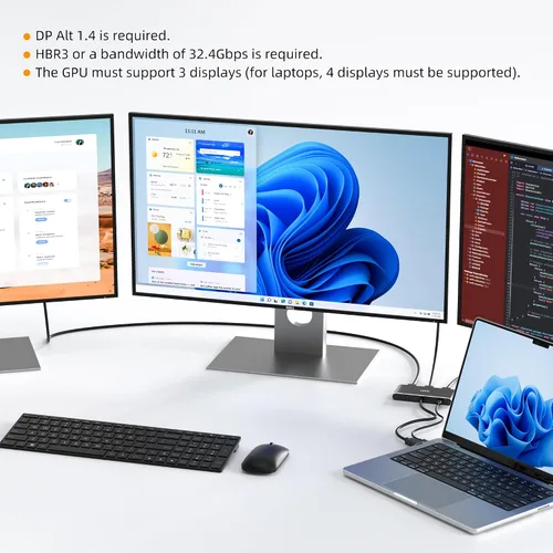 Miniatura 6 de 3 puertos DisplayPort 1.4 a 3 HDMI Splitter Triple 4K 60Hz Monitores Single 8K, Dual 4K 120Hz DP a 3X HDMI Multi Monitor MST Hub 1.5 pies (17.7 in)