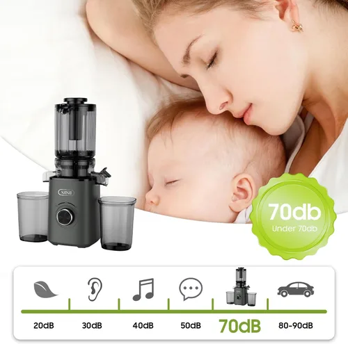 Miniatura 8 de Exprimidor de prensa en frío sin BPA, máquina exprimidora lenta fácil de limpiar, exprimidor de alimentación automática con canal de alimentación