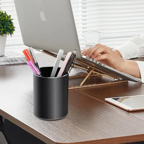 Miniatura 5 de Regalos cristianos, soporte de metal para bolígrafo, soporte de aluminio para escritorio, organizador de escritorio redondo y taza de lápiz negra